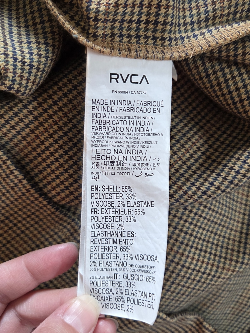 RVCA Houndstooth Plaid Button Up Collared Shirt Sress Brown Size S - Picture 9 of 11